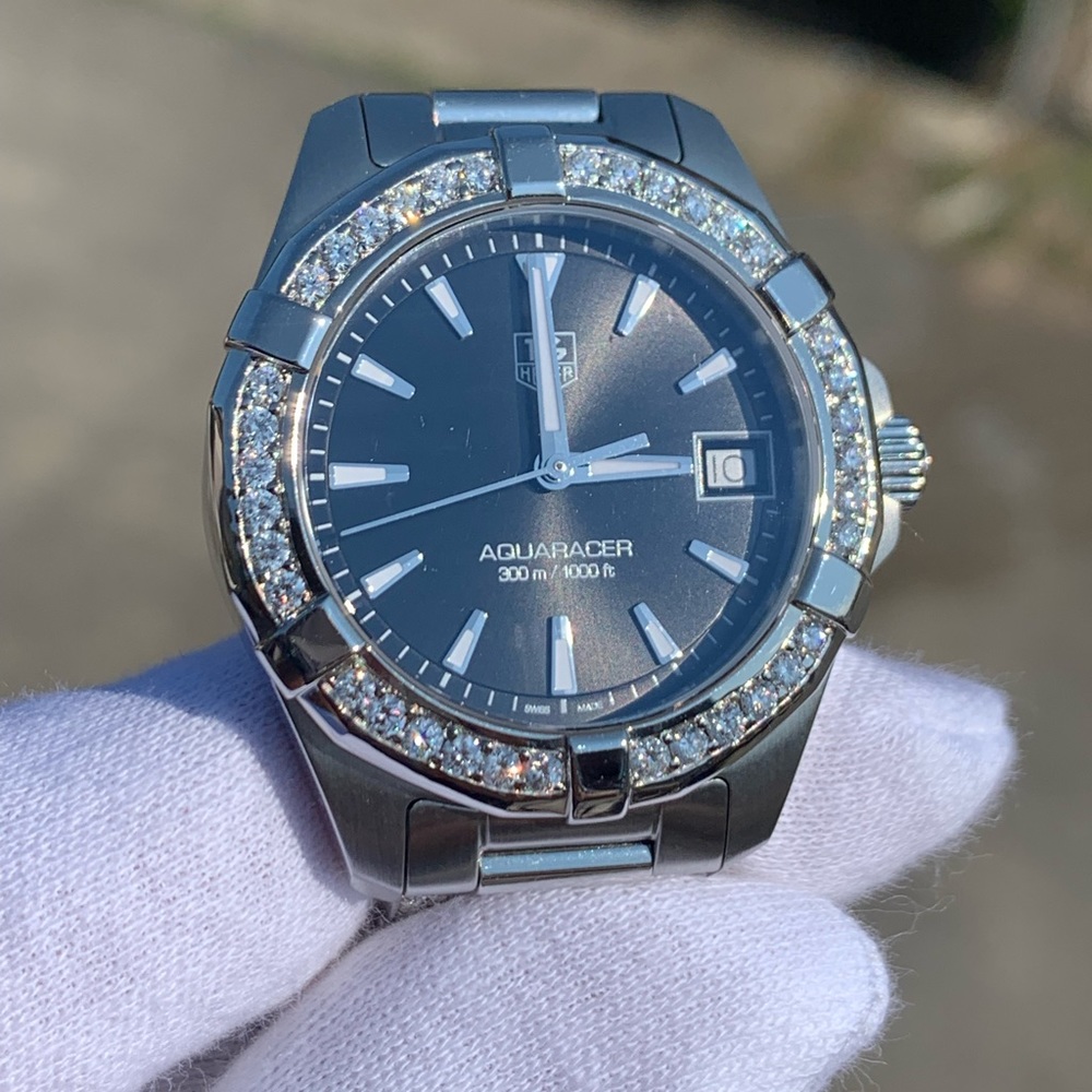 Tag heuer Aquaracer mens black face ss diam bezel